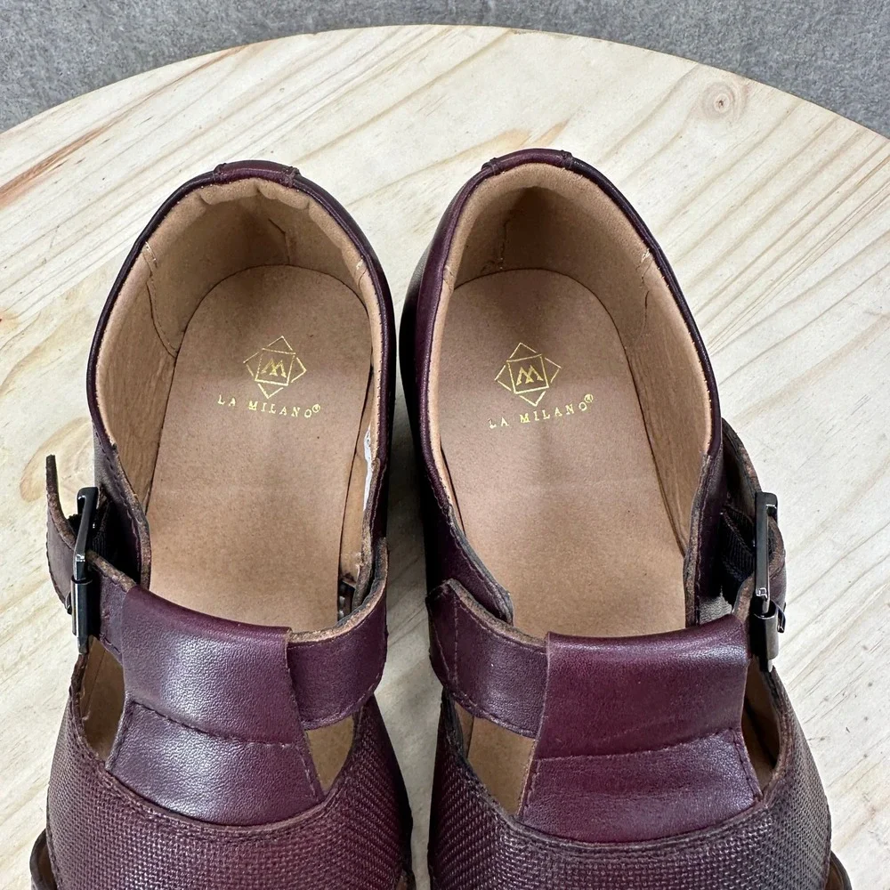 NWOB La Milano Fisherman Sandals Mens 10 Burgundy Leather Woven